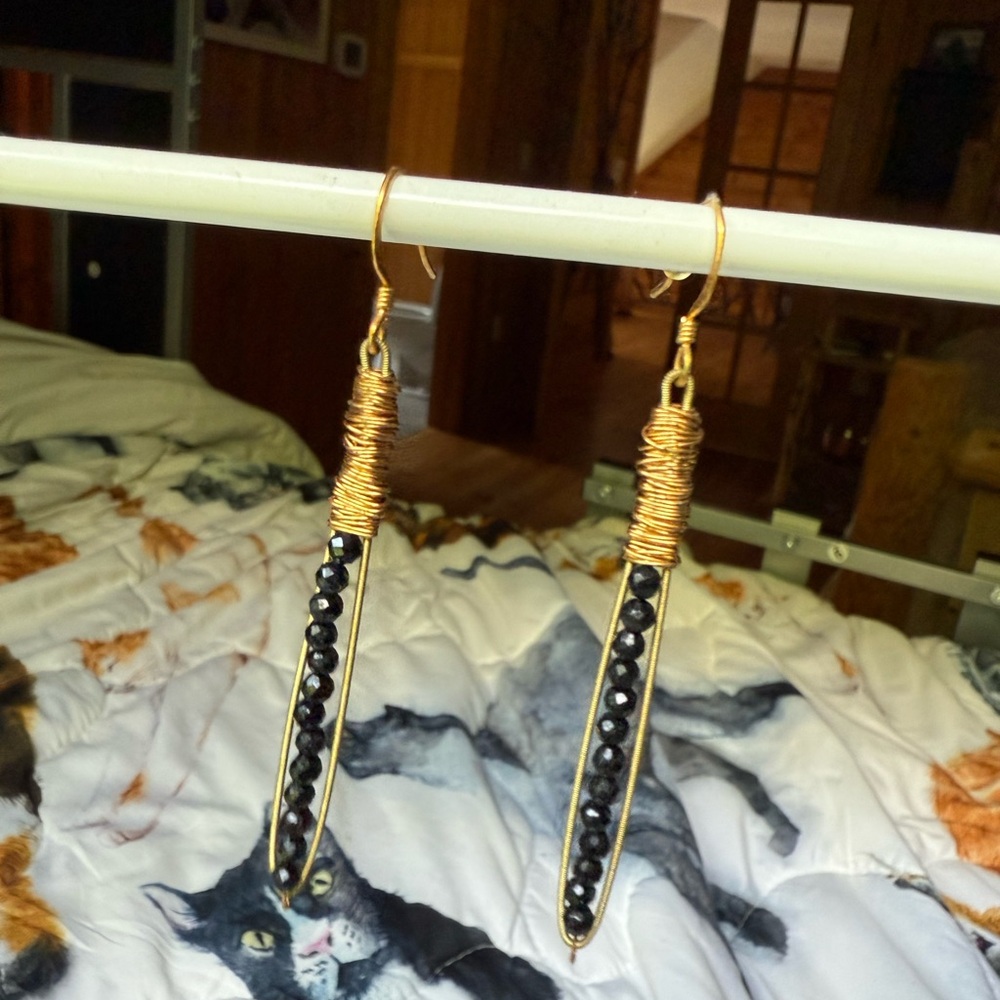 Elegant Black and Gold Wire Wrapped Earrings